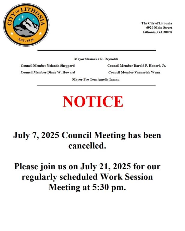 July 7 2025 Regular Meeting Cancelled